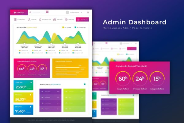 网站应用数据统计后台界面设计素材天下精选模板 Startup Dashboard | Admin Template