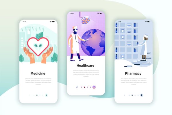医疗健康主题矢量插画APP引导页启动页设计模板 Instagram Stories Onboarding Screens Mobile App