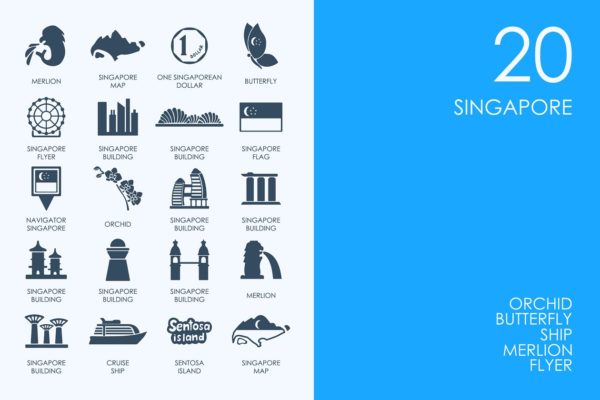 一组简单的新加坡城市图标集  Singapore icons