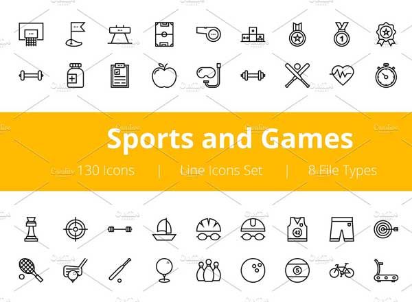 体育竞技主题图标集 125+ Sports and Games Line Icons