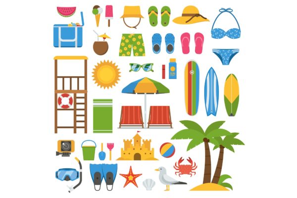 夏日海滩主题素材天下精选图标和元素设计素材集 Summer Beach Icons and Elements Set