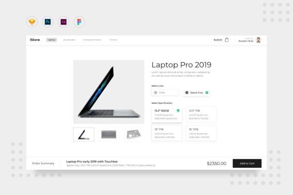 笔记本销售商品详情页网站页面UI设计模板 DailyUI.V8 Laptop Product Detail Page UI Website