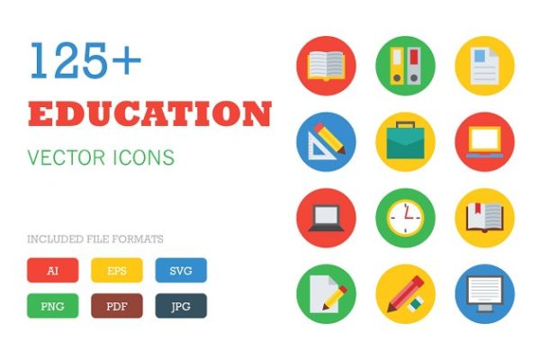 125+教育培训主题矢量图标下载 125+ Education Vector Icons