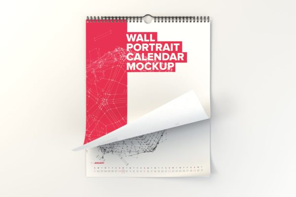 活页挂历翻页效果图样机模板 Wall Portrait Calendar Rolled Page Mockup