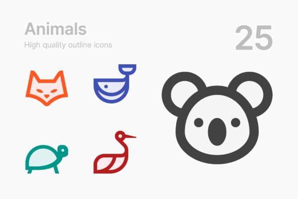 25枚动物简笔画图形矢量16设计素材网精选图标v1 Animals