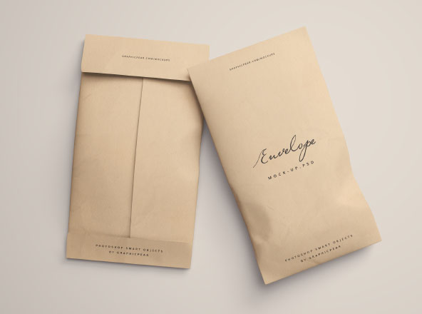 牛皮纸信封设计图样机模板 Twin Envelope Packages Mockup