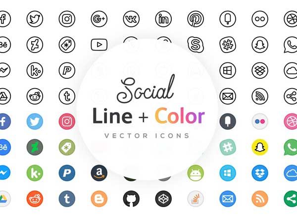 国外主流社交媒体线框图标 Free Line Icons &#8211; Social