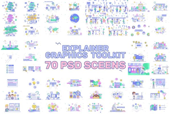 70款互联网场景化概念插画PSD模板合集 Explainer Graphics Toolkit