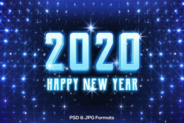 蓝色新年发光效果字体样式PSD分层