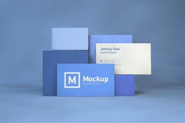 企业名片双面设计效果展示16图库精选 Business Card On Blocks Mockup