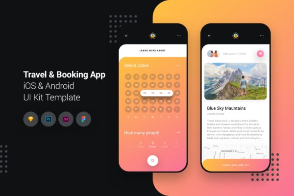 iOS&amp;Android手机旅游&amp;酒店预订APP应用UI套件模板 Travel &amp; Booking App iOS &amp; Android U