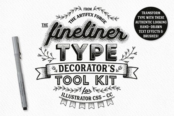 签字笔绘画装饰设计工具包 Fineliner Type Decorator&#8217;s Tool Kit