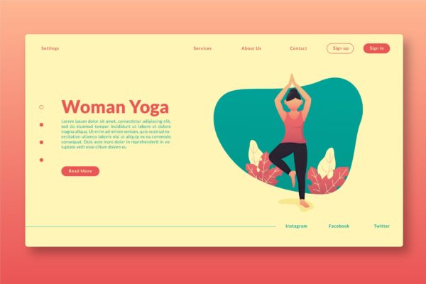 瑜伽主题网站着陆页设计16图库精选模板 Woman Yoga &#8211; Landing Page GR