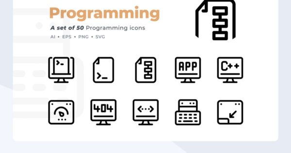 50枚编程开发主题线条图标素材 Smoothline &#8211; 50 Programming icon set
