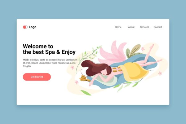 SPA美容主题矢量插画网站着陆页设计模板v5 Spa flat web template for Landing page