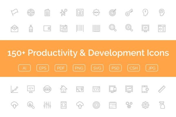 150+通信网络生产力＆开发设计图标 150+ Productivity &amp; Development Icon