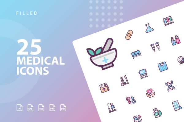 25枚医疗药物主题矢量填充16图库精选图标v2 Medical Filled Icons
