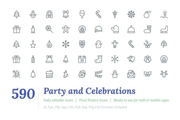 590枚派对和庆祝活动主题线条图标 590 Party and Celebrations Line Icon