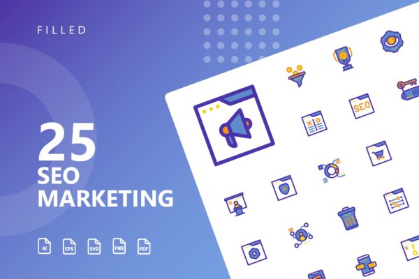 25枚SEO搜索引擎优化营销矢量填充16图库精选图标v2 SEO Marketing Filled Icons