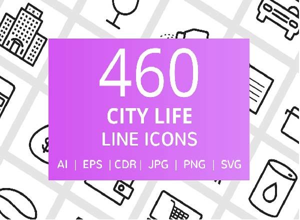 460个城市生活线性图标下载