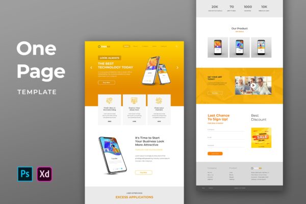 APP应用产品设计介绍页面PSD模板 Mobile App One Pages Template
