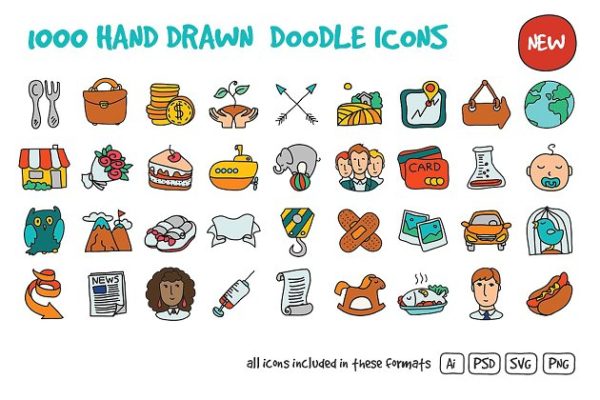 1000枚手绘涂鸦图标 1000 Hand Drawn Doodle Icons