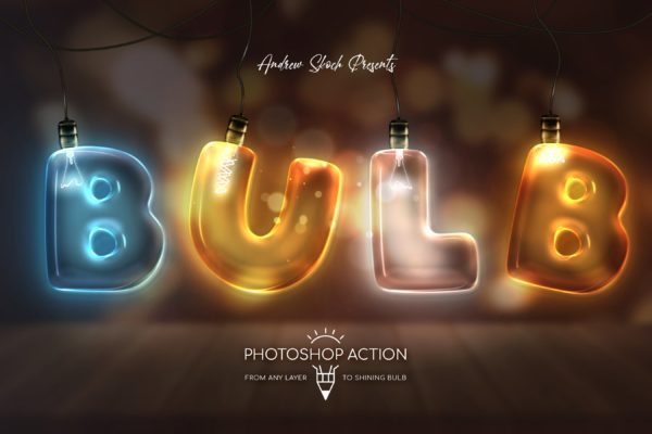 发光灯泡英文字母文字特效16图库精选PS动作 Light Bulb &#8211; Photoshop Action