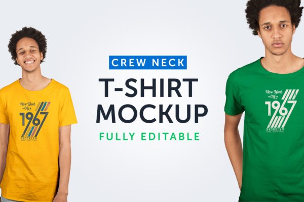 男士圆领T恤设计模特上身效果图样机v8 Crew Neck T-Shirt Mockup 08