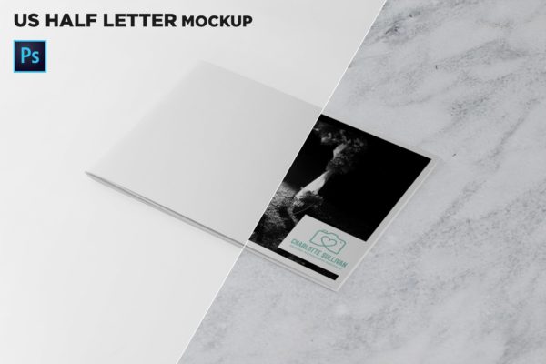 美国信纸尺寸宣传册封面45度角印刷效果图样机素材中国精选 US Half Letter Cover Brochure Mockup 45 Degree