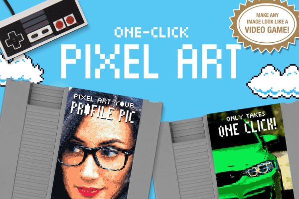 照片一键生成马赛克像素时代风格PS动作 Pixel Art &#8211; One Click Actions