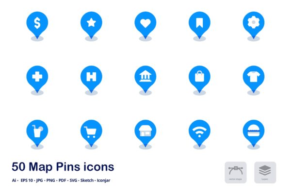 地图图钉双色调扁平化矢量图标 Map Pins Accent Duo Tone Flat Icons