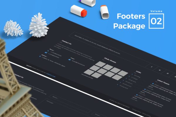 网站页脚菜单UI设计模板V2 Footers for Web Vol 02