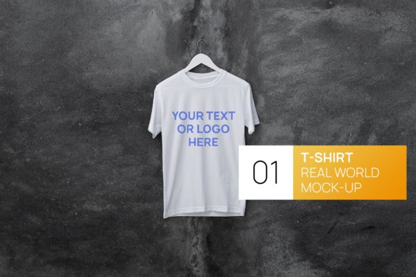 混凝土墙背景白色T恤印花设计效果图样机16图库精选 Concrete Wall White T-Shirt Real World Mock-up