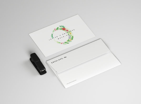 企业品牌VI标识信封＆信件设计图样机模板 Envelope and Letter Mockup
