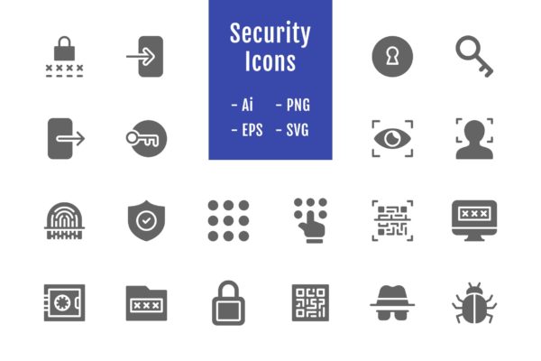 20枚信息安全主题实心矢量图标 20 Security Icons (Solid)