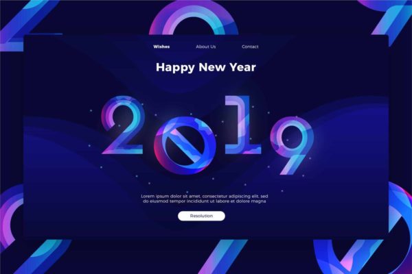 2019年新年主题深蓝色设计风格网站Banner&amp;着陆页设计模板 Happy New Year &#8211; banner &amp; Landing Page
