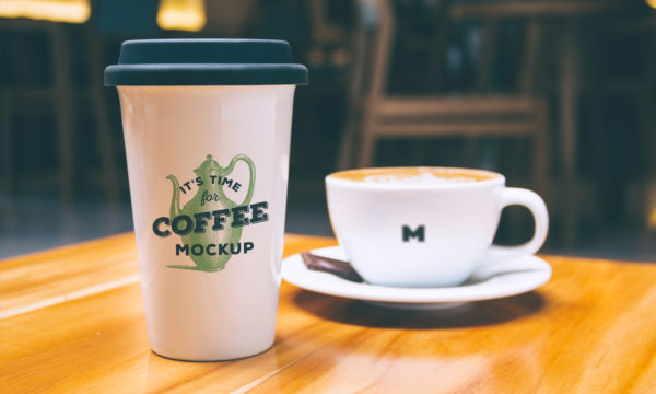 咖啡纸杯&amp;咖啡瓷杯咖啡品牌VI设计效果图样机 Coffee Mug and Cup Mockup