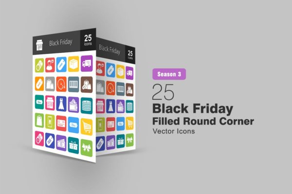 25枚黑色星期五主题圆角矢量填充图标 25 Black Friday Filled Round Corner Icons