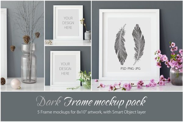 灰色背景画框相框样机 Frames Mockup 8&#215;10 &#8211; PACK (Grey)