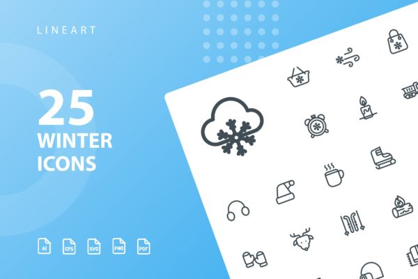 25枚冬天主题矢量线性16素材精选图标v2 Winter Lineart Icons
