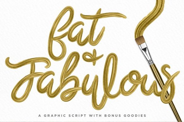 华丽的手写图形字体&amp;PS字体笔刷 Fat &amp; Fabulous: Graphic Brush Script