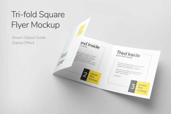 简约三折页方形传单样机 Tri-Fold Square Flyer Mockup