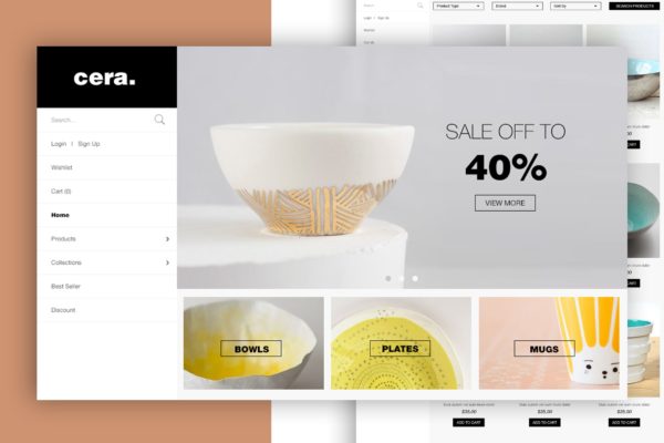 陶瓷餐具品牌网站着陆页UI设计模板 Shop Landing Page Design Concept