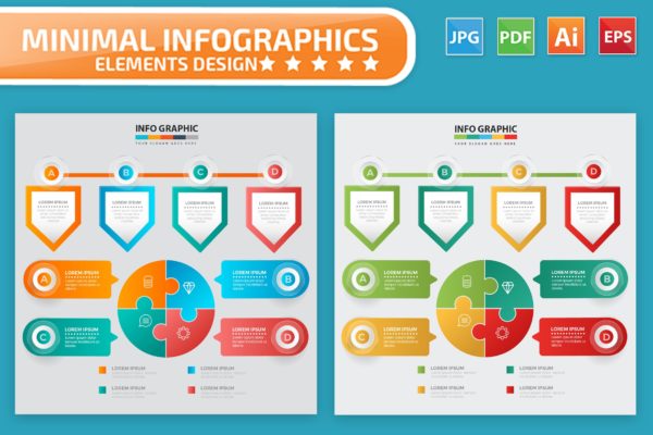 分解步骤信息图表设计矢量图形素材 Infographic Elements Design