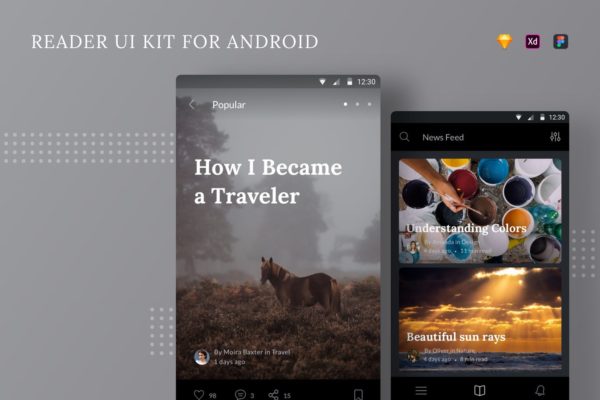 信息流APP应用界面设计普贤居精选模板 Reader UI Kit for Android