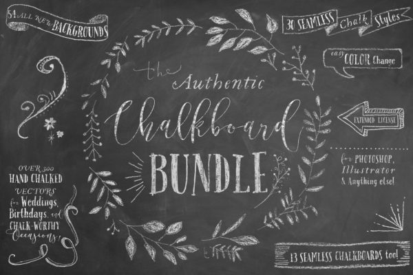 黑板粉笔画手绘设计素材包[1.47GB] The Authentic Chalkboard Bundle