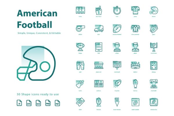 体育运动-美式足球橄榄球主题形状图标 American Football (Shape)