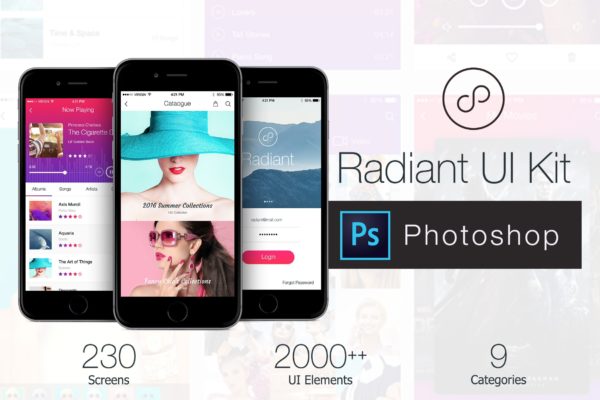 200+移动APP应用屏幕界面UI设计PSD模板 Radiant Mobile UI Kit &#8211; 200+ for Photoshop