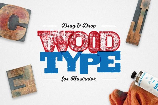 木刻印刷AI字体样式 Drag &amp; Drop WoodType for Illustrator