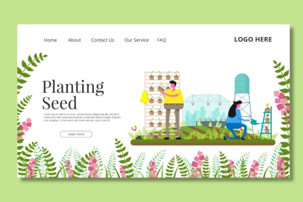 农场耕种主题矢量插画网站着陆页设计素材天下精选模板 Seeding Garden &#8211; Landing Page